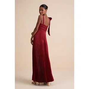 Lulus Gorgeous Purpose Satin Pleated Sleeveless Bow Maxi Dress Red Size XS NWT thumbnail 9