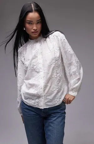 NWT & Other Stories White Floral Embroidered Cotton Blouse Size 10 thumbnail 1