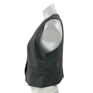 Zara Women's Gray Sleeveless V Neck Button Down Pocket Vest Crop Top Size M thumbnail 2