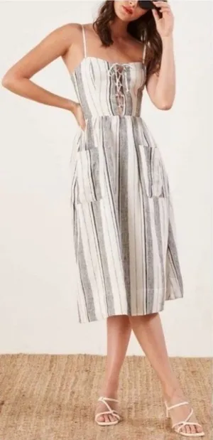Reformation Ellen Linen Midi Dress Louisiana Stripe Size 4 thumbnail 1