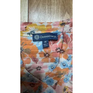 Democracy Womens Floral Ruffle Flutter Sleeve Top Pink Orange Yellow Blue Size M thumbnail 2