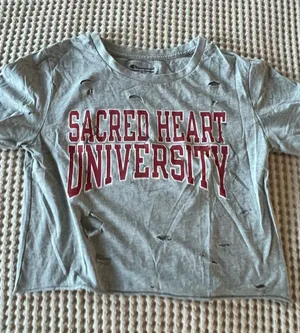 Champion Gray Crop Top with Maroon Sacred Heart University Print thumbnail 1
