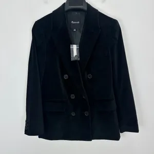 Madewell Peak-Lapel Double-Breasted Blazer in Velvet Classic Black XXS NWT thumbnail 7