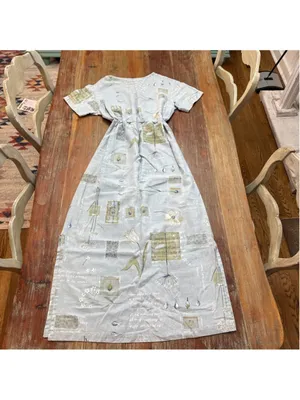 Sweet Jessie Tall Medium Linen Blend Botanical Script Maxi Dress Blue thumbnail 8