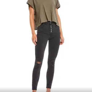 Free People Sabrina Button Front High Waisted Skinny Washed Black Gray Size 25 thumbnail 8