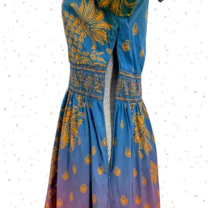 Farm Rio Smocked-Waist Dress Anthro Paisley Long Sleeve Boho Jewel Tone Size S thumbnail 5