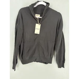 Pact Women Cardigan Full Zip Mock Neck Organic Cotton Black M thumbnail 2