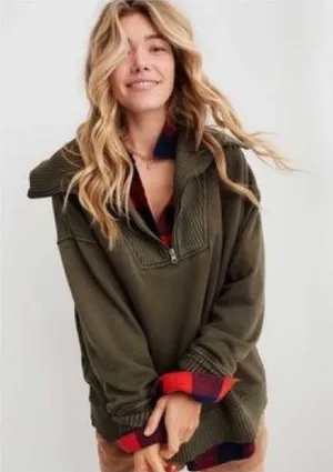 Aerie Down to Earth Oversized Quarter Zip Sweatshirt thumbnail 1