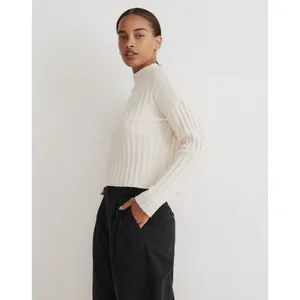 Madewell Antique Cream Ribbed Mockneck Crop Sweater Boxy Knit Pullover Wool Sz M thumbnail 2