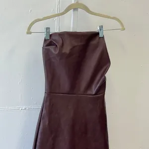 Y2K Edikted Brown Faux Leather Strapless Mini Dress Tube Bodycon Party‎ thumbnail 3