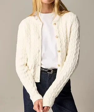 NWT J.CREW Odette Cable-Knit Sweater Lady Jacket Cotton Blend Bouclé Ivory M thumbnail 1