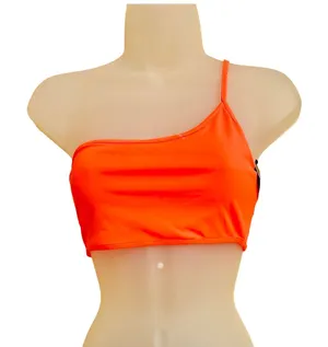 Lulus off shoulder one strap orange bandeau swimsuit sports bra workout top sz M thumbnail 1