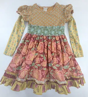 Matilda Jane Girls Dress Size 8 Mixed Floral Geometric Ruffle Hem Long Sleeve thumbnail 1