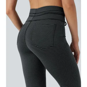 Halara High Steel Stripe Waisted Stripe Flare Yoga Pilates Pants Pockets S Tall thumbnail 5