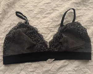 Lace Trim Wireless Bralette in Charcoal Gray thumbnail 1