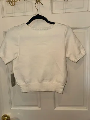 Luna Ivy Cream Strawberry Embroidered Short Sleeve Sweater Top thumbnail 2