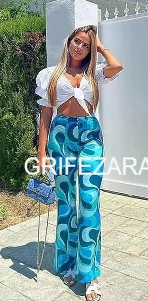 ZARA HIGH-WAIST WIDE-LEG FLOWING TROUSERS BLUE‎ Small thumbnail 1