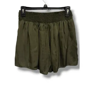 Aerie Smocked Waist Flowy Shorts Olive Green‎ Viscose Pockets Womens Small thumbnail 3