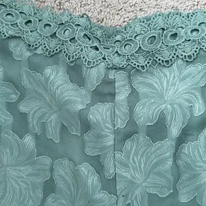 Sage green dressy shorts with lace trim thumbnail 3