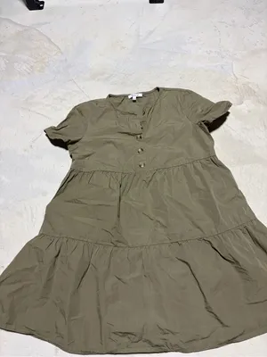 Madewell Olive Tiered Button-Front Short Sleeve Dress small thumbnail 2