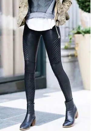 Spanx Faux Leather Moto Leggings Black Shiny Biker Motorcycle Edgy Skinny Pants thumbnail 2