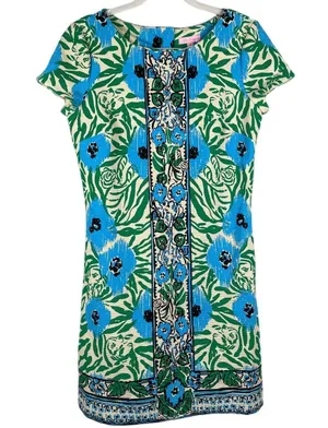 Lilly Pulitzer Layton Sea Oat Ikatty Ikat Engineer Print Shift Dress Size Medium thumbnail 5