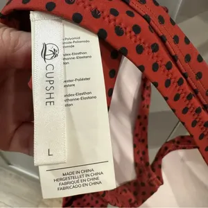 Cupshe Bikini Top Brick‎ Red with Black Polka Dots Long Front Bow size Large thumbnail 3