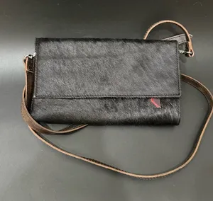 FREEBIRD By Steven Lola Black Calf Hair Leather Wallet Clutch Crossbody Bag thumbnail 1