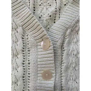 Vintage 90s Fitted Cable Knit‎ Cardigan Sweater Cropped Pastel Pistachio Green thumbnail 9