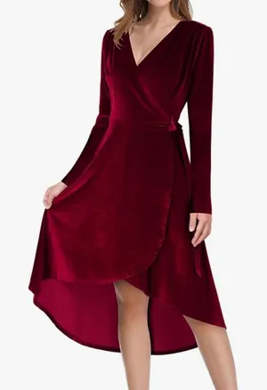Long sleeve velvet wine color dress size Large women's perfect for Valen… thumbnail 1