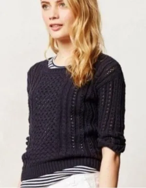 Anthropologie Moth Fisherman Knit Navy Blue Beach Sweater thumbnail 6