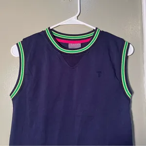 Terez Women's Size XXS‎ Tank Top Navy Blue Lime Green Trim Crewneck Boxy Cotton thumbnail 2