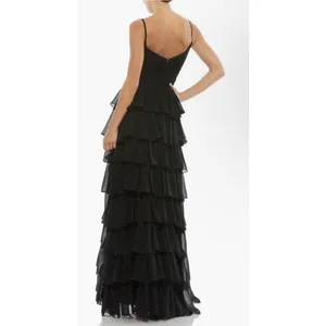 mac duggal dress Sleeveless V Neck Ruffle‎ Skirt Evening Gown Black Size 4 thumbnail 2