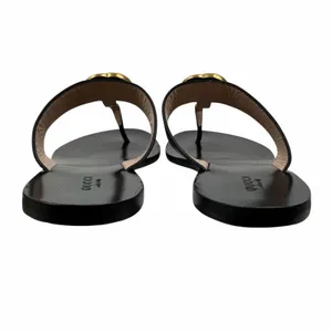 Gucci Black Leather Thong Sandal Gold Double G Logo Size 37 thumbnail 8