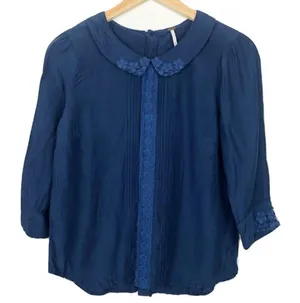 FreePeople PeterPan Collar Navy Blouse thumbnail 1