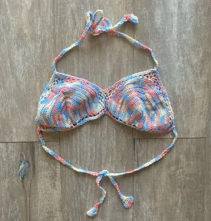 Crochet knit pastel boho bralette top XS NEW thumbnail 1