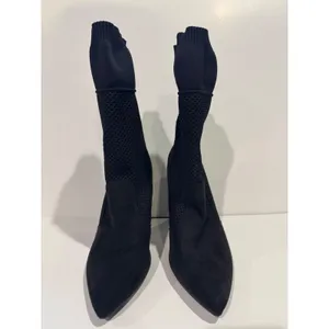 Anne Michelle Black Sock Booties Size 8 Mesh Knit Stiletto Pointed Toe Mid Calf thumbnail 5