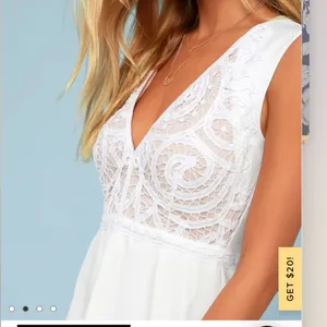 NWT Lulus Florentia White‎ Crochet Lace Chiffon Flare Sleeve Skater Dress MEDIUM thumbnail 2