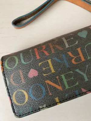 Vintage Y2K Dooney and Bourke black leather rainbow monogrammed wristlet thumbnail 4