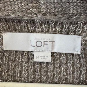 LOFT Bronze Metallic Shawl Collar Zip Up Cardigan Sweater Medium Knit Wool Blend thumbnail 7