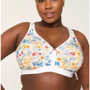 Cacique Floral Wireless Bra 42C Full Coverage Unlined No Wire Comfort Bra White thumbnail 1