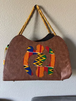 Brown tote with kente accent thumbnail 2