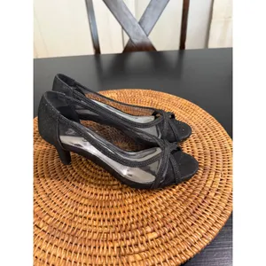 Easy Street Alive 5 Black Glitter Meshi Peep Toe Kitten Heel Pumps Evening Shoes thumbnail 2