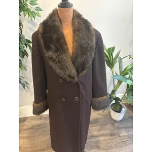 Vintage JP 1893 Women's Wool Brown‎ Faux Fur Trim Double Breasted Coat Size 8 thumbnail 2
