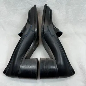 Free People Hayden Black Leather‎ Heeled Loafers Chain Accent Size 41 US 10 thumbnail 9