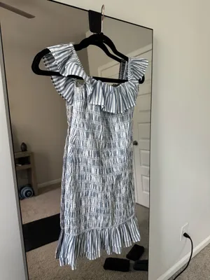Abercrombie Striped Ruffle Ruched Dress thumbnail 2