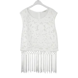 Miss Me White Lace Crochet Tassel Fringe Sleeveless Top Size Large thumbnail 3