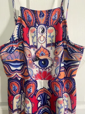 MINKPINK Spaghetti-Strap Mini Romper in Red, Blue & Orange thumbnail 4