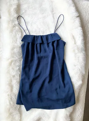J.Crew Blue Silky Ruffle Slip Tank Top thumbnail 1