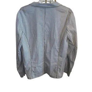 Chico's Seersucker Striped gray white yellow Yachtie Blazer coastal classic thumbnail 8